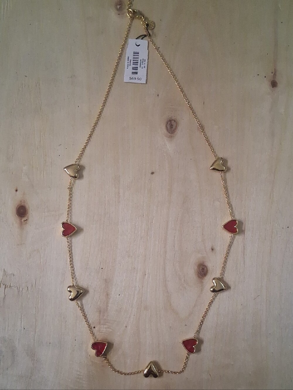 Talbots Gold Necklace with Red Heart Accents